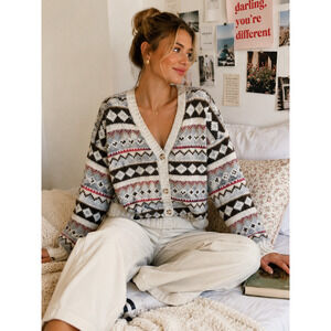 American Eagle Fair Isle Cardigan Soft Cozy Preppy Cottage Core Sweater SP